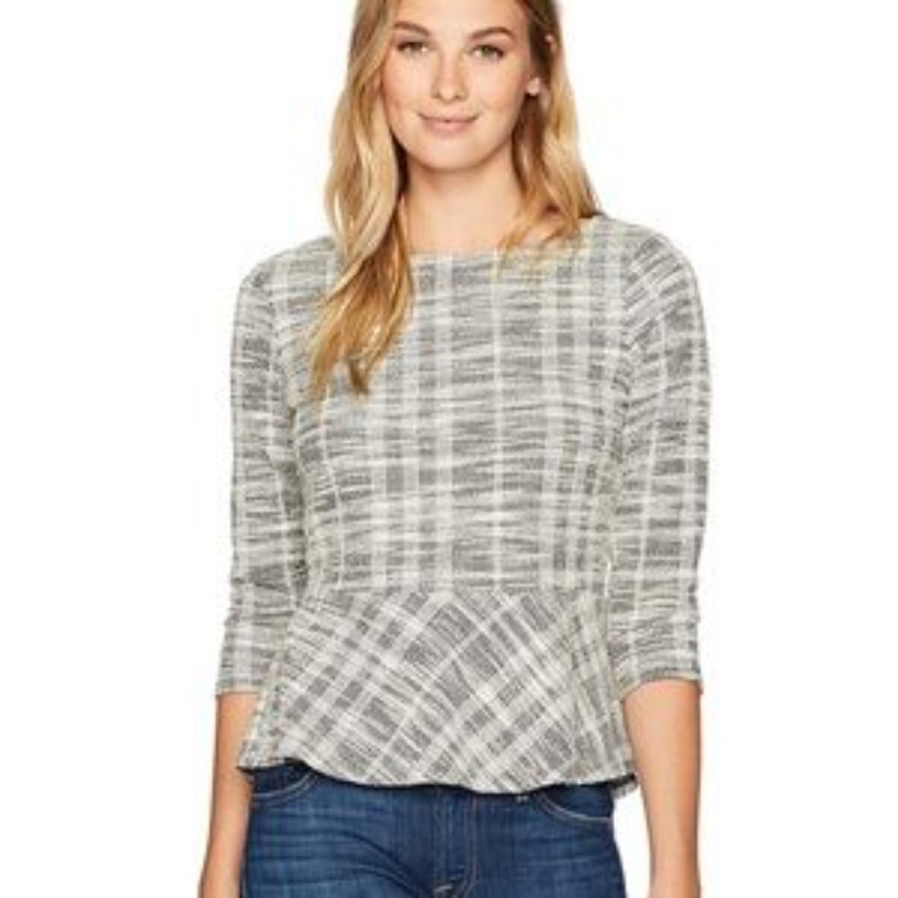EUC Ivanka Trump Black & White Tweed Peplum Top Size Large